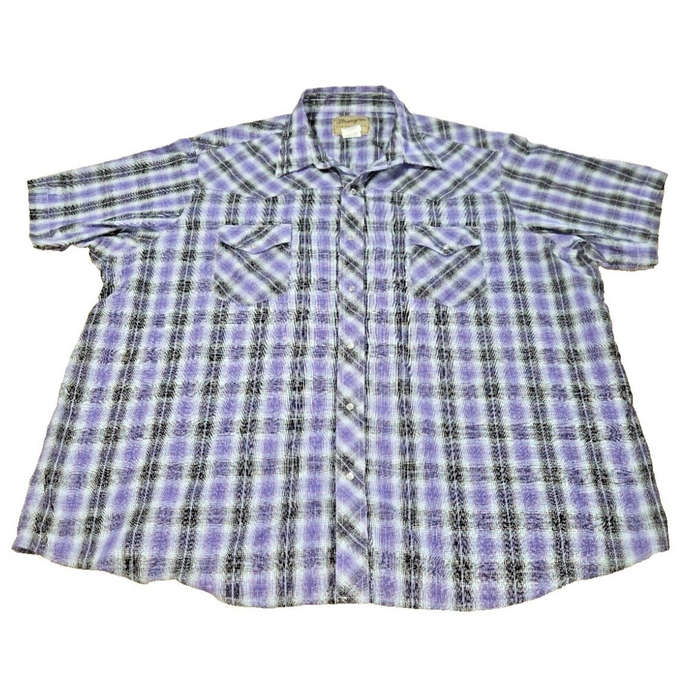 Wrangler Shirt Mens 3XL purple Pearl Button Short Sleeve Plaid Western